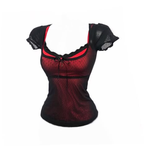 Gorgeous vintage gothic milkmaid vamp top in red... - Depop Goth Tops Png, Black And Red Top Outfit, Red Gothic Clothes, Red Goth Clothes, Red Gothic Tops, Vampy Clothes, Red And Black Clothes, Red Goth Outfits, Goth Tops