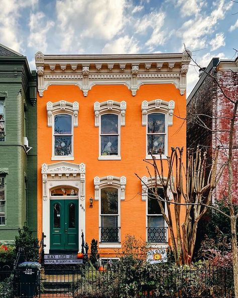 Miranda | @awalkinthewild on Instagram: “Brighter days are ahead. • • • • • • • #igdc #ihavethisthingwithdoors #facadelovers #mytinyatlas #cntraveler #beautifuldestinations…” Italianate House, Deco Orange, Garden Gates And Fencing, Orange Dreamsicle, A Beautiful House, New Victorian, Independent House, Brighter Days, Orange House