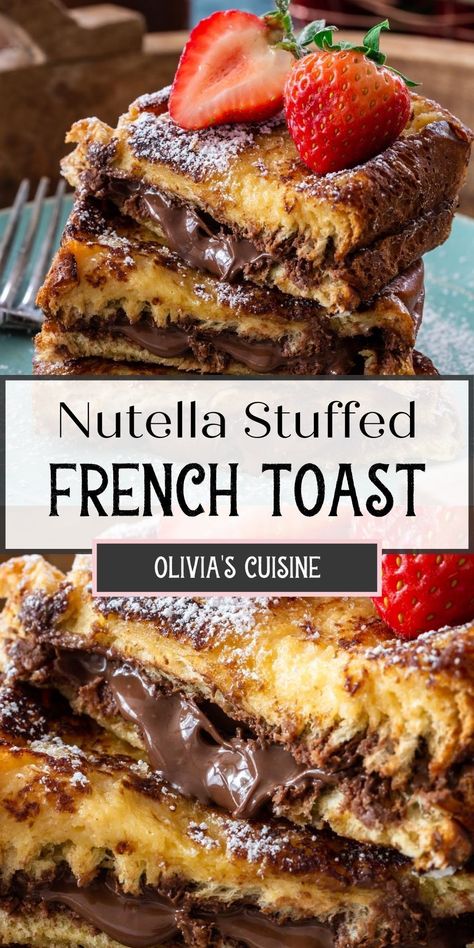 Nutella Breakfast Recipes, Breakfast Thanksgiving, Nutella Stuffed French Toast, Nutella Breakfast, French Toast Waffles, Nutella French Toast, Brioche French Toast, Special Breakfast, Brioche Bread