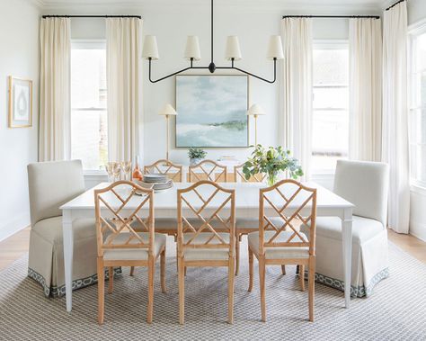 Black Interiors, Bamboo Dining Chairs, Brown Dining Table, Coastal Dining Room, Chippendale Chairs, Transitional Dining Room, Dining Table Lighting, Scout Guide, Wheel Chandelier