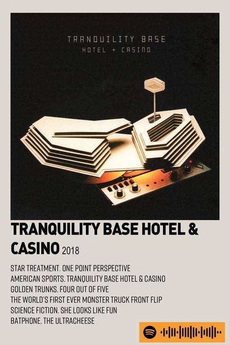 print this and hang it on your wall :) and dont forget to show me the results! (i also take requests) #arcticmonkeys #spotify #spotifycodes #tbhc Arctic Monkeys Tranquility Base Hotel & Casino, Tranquility Base Hotel And Casino, Arctic Monkeys Album Cover, Tranquility Base, Arctic Monkey, Alt Posters, Arctic Monkeys Wallpaper, Minimalist Music, Monkey Wallpaper