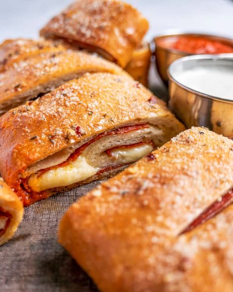 Pepperoni Bread Recipe, Decadent Dinner, Pepperoni Bread, Store Bought Pizza Dough, Pepperoni Rolls, Seasoned Butter, Hearty Snacks, Dough Recipes, Homemade Pizza Dough