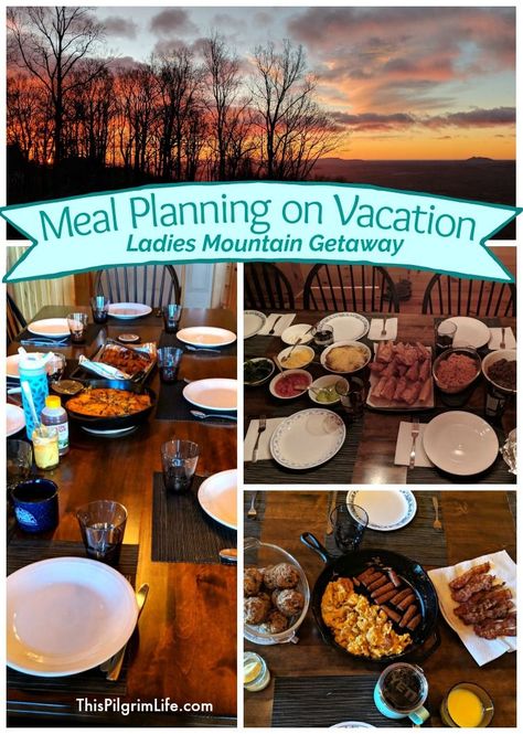 Meal Planning on Vacation :: Ladies' Mountain Getaway - This Pilgrim Life A little meal planning on vacation and prepping beforehand are great ways to save money, eat healthy, and still get a break from cooking! This is what we ate on our mountain getaway with nine ladies! Vacation Dinner Ideas, Family Vacation Meals, Beach Vacation Meals, Easy Vacation Meals, Vacation Meal Planning, Cabin Food, Cabin Trip, Vacation Meals, Summer Corn Salad