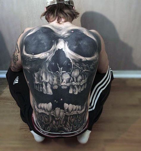 40 Skull Back Tattoo Designs For Men - Masculine Ink Ideas Skull Back Tattoo, Skull Hand Tattoo, Back Piece Tattoo, Men Tattoos Arm Sleeve, Bone Tattoos, Full Back Tattoos, Back Tattoos For Guys, Geniale Tattoos, Skull Tattoo Design