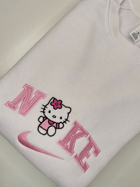 Hello Kitty Embroidery Hoodie, Nike Hello Kitty Hoodie, Hello Kitty Jumper, Nike Pink Sweatshirt, Hello Kitty Nike Sweatshirt, Nike Hello Kitty Sweater, Hello Kitty Crewneck, Nike Pink Hoodie, Cute Embroidery Sweatshirts & Hoodies