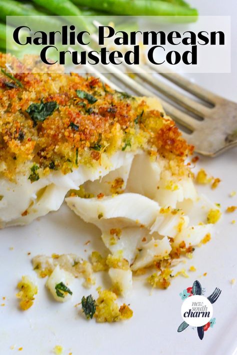 Garlic Parmesan Crusted Cod recipe makes perfectly flakey white fish with a crispy, seasoned crust. This restaurant quality recipes will be a new family favorite. Parmesan Crusted Cod, Parmesan Crusted Fish, Breaded Cod, Crusted Cod, English Recipes, Cod Fish Recipes, White Fish Recipes, Fish Recipes Baked, Cod Recipe