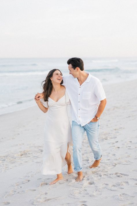 Wedding Couple Beach Photos, Prenup Shoot Beach, Beach Prenup Shoot, Crystal Cove Engagement Photos, Couple Shoot On Beach, Summer Engagement Photos Beach, Couples Sunset Photoshoot Beach Photos, Beach Photoshoot Couple Outfits, Beach Prenup Ideas Outfits