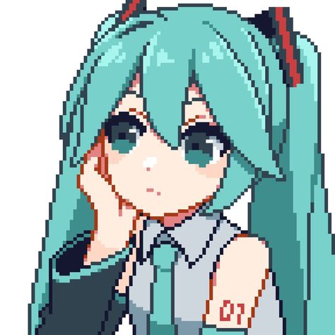 Hatsune Miku Pixel Art Grid, Cute Anime Pixel Art, Hatsune Miku Pixel Art, Pixel Art Eyes, Miku Pixel Art, Anime Pixel, Miku Hatsune Vocaloid, Pixel Art Background, Easy Pixel Art