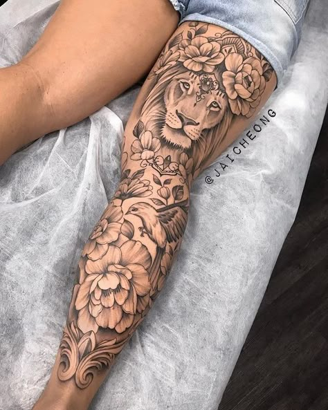 Feminine Thigh Tattoos, Best Leg Tattoos, Shin Tattoo, Floral Thigh Tattoos, Full Leg Tattoos, Forarm Tattoos, Best Tattoos For Women, Leg Tattoos Women, Leg Sleeve Tattoo