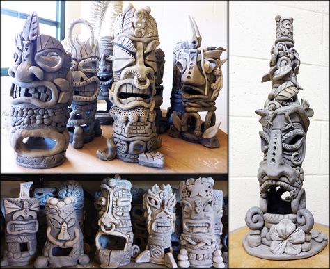 Kapa’a Middle School Art students created a ceramic sculpture with a Hawaiian tiki theme. Tiki Theme, High School Ceramics, Clay Lesson, High School Art Lessons, High School Art Projects, Sculpture Lessons, Middle School Art Projects, Art Lessons Middle School, Tiki Art