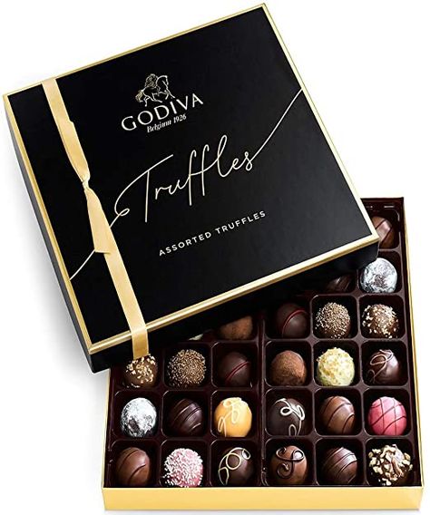 Godiva Truffles, Chocolate Box Packaging, Godiva Chocolatier, Truffle Boxes, Truffle Gift, White Chocolate Truffles, Godiva Chocolate, Dark Chocolate Truffles, Chocolate Gift Boxes