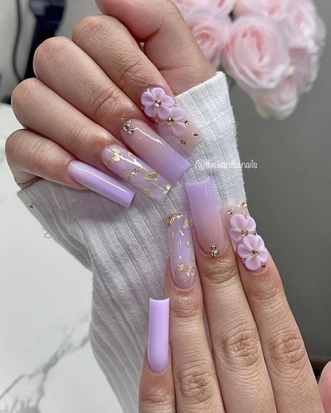 Lavender Nails Acrylic, Engagement Nail Art, Engagement Nails, Gold Acrylic Nails, Sassy Nails, Lavender Nails, Diy Acrylic Nails, Nails Design With Rhinestones, Pretty Gel Nails