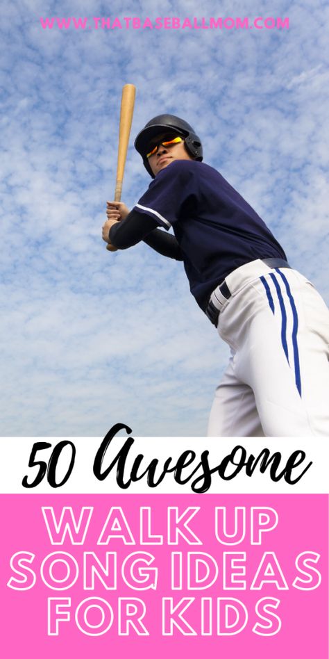 Get a list of 50+ walk up songs for baseball players, softball players, and kids of all ages! Be sure to listen to the lyrics first to ensure they're appropriate for your child. Walk Out Songs For Softball, Youth Baseball Walk Up Songs, Baseball Songs Playlist, Softball Music Playlist, Walk Out Songs Baseball, Funny Walk Up Songs Softball, Walk Out Songs Softball, Softball Walk Up Songs List, Best Walk Up Songs For Baseball