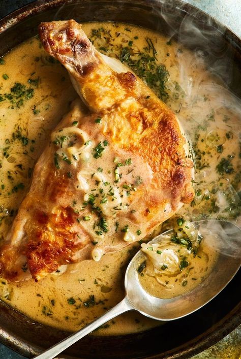 A White Wine Pan Sauce with Crème Fraîche and Spring Herbs is a delicious accompaniment to pan-roasted chicken breasts. White Wine Pan Sauce, Pan Sauce For Chicken, Airline Chicken Breast, Pan Roasted Chicken Breast, Glazed Chicken Breast, Braised Kale, Pan Seared Chicken Breast, Pan Seared Chicken, Pan Sauce