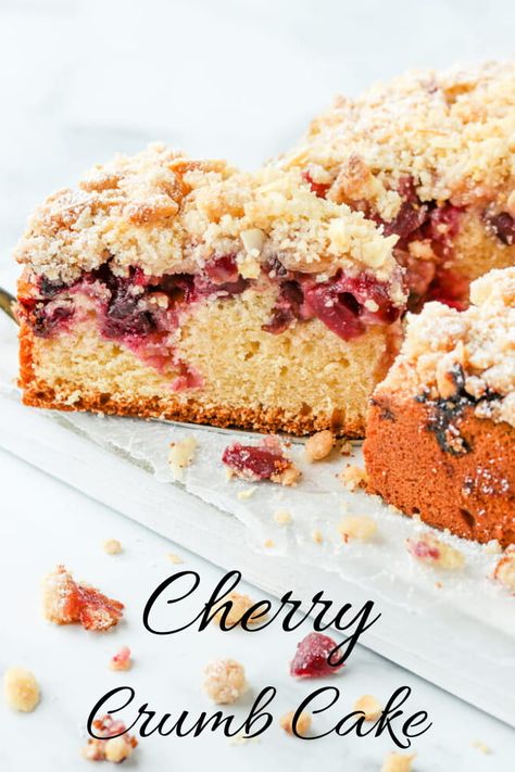 Cherry Sponge Cake, Cherry Crumb Cake Recipe, Fresh Cherry Cake Recipe, Cherry Crumb Cake, Easy To Make Cake, Fruit Deserts, Fresh Cherry Recipes, Coffee Cake Loaf, Crumb Cake Recipe