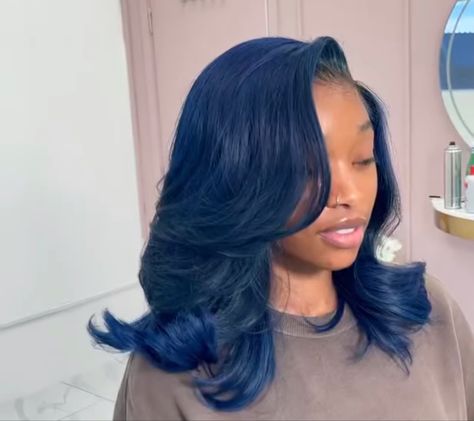 Colored Quick Weave, Blue Hairstyles For Black Women, Blue Hair Black Women, Mixed Hairstyles, Blue Natural Hair, Icy Blue Hair, Black Hair Tips, Glow Hair, Dyed Hair Blue