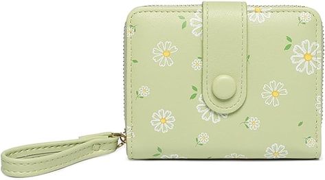 Amazon.com: Sunwel Fashion Cute Daisy Flowers Print Wallets with Exterior Zipper Around Coin Purse Bifold Bill Wallet with Credit Card Holder Id Window (GREEN) : Clothing, Shoes & Jewelry Daisy Watercolor, Flower Wallet, Green Clothing, Sweet Fashion, Granddaughter Gift, Wallets For Women Leather, Daisy Flowers, Flowers Print, Sweet Style