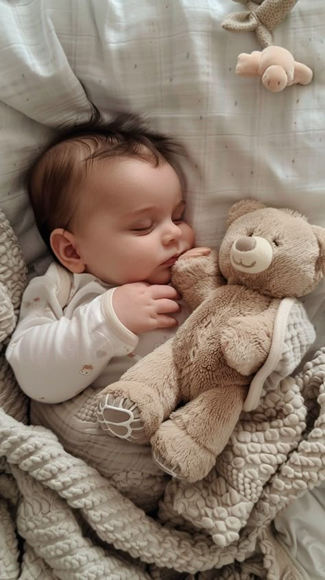 "Peaceful Baby Sleep: A serene baby sleeps soundly, cuddling a #teddybear, immersed in a sweet dreamworld of #comfort. #peaceful #babyphotography #dreamworld #cuddling #serene #aiart #aiphoto #stockcake ⬇️ Download and 📝 Prompt 👉 https://stockcake.com/i/peaceful-baby-sleep_527201_479100". Blue Library, Sleeping Babies, Sleeping Pose, Fluffy Teddy Bear, Toddler Nap, Baby Hug, Textured Blankets, Baby Teddy Bear, Baby Nap