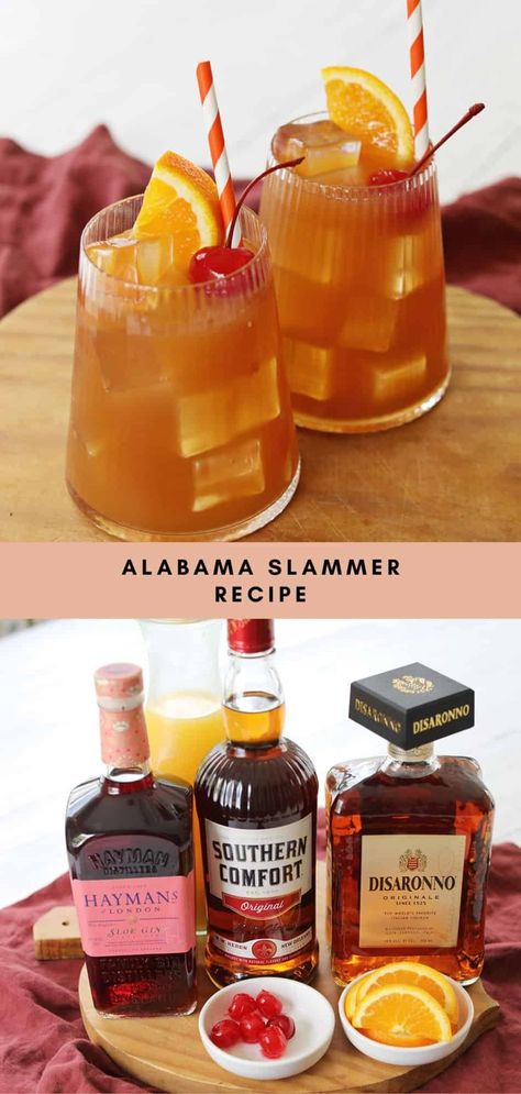 Alabama Slammer - A Beautiful Mess Alabama Slammer Recipe, Alabama Slammer, Sloe Gin, Liquid Diet, A Beautiful Mess, Mixed Drinks Recipes, Beautiful Mess, Bellini, Mixed Drinks