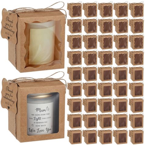 PRICES MAY VARY. Candle gift box set: our candle gift box set is complete, offering you a convenience you'll appreciate; The package includes 100 brown kraft gift boxes, 100 brown paper thank you tags, and a long brown rope measuring about 98.43 ft/ 30 m; The enough quantity ensures you'll have ample supplies for your gifting needs, reducing the stress of frequent shopping Window to the view Candle: what's more captivating than a glimpse of what's within; Each candle box boasts of a clear window Luxury Candles Packaging, Sacred Sisters, Candles Packaging, Candle Box Packaging, 94th Birthday, Candle Gift Box, Candle Packaging, Kraft Gift Boxes, Candle Jar