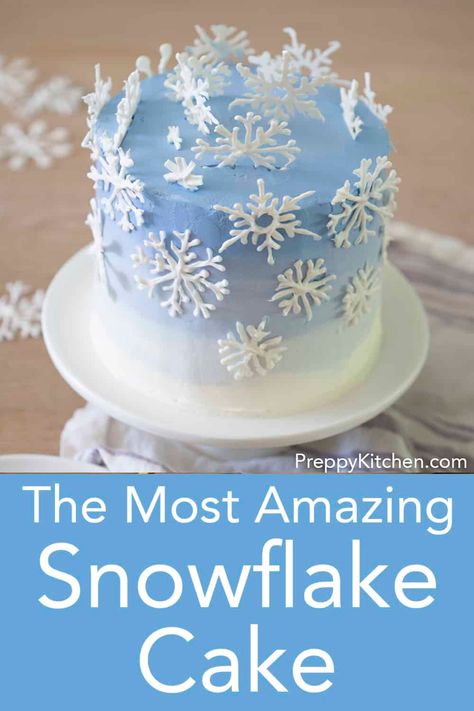 Snowflake Birthday Cake, Cake Preppy, Candy Melt, Winter Wonderland Cake, Snowflake Cake, Winter Wonderland Birthday, Frozen Birthday Cake, Preppy Kitchen, Christmas Cake Designs