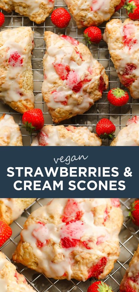 Strawberries And Cream Scones, Vegan Creamer, Gluten Free Strawberry Shortcake, Strawberry Scones, Vegan Scones, Healty Dinner, Recipe Strawberry, Cream Scones, Healthy Strawberry