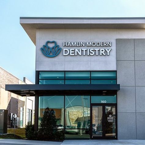 Hamlin Modern Dentistry — Logo Design & Brand Identity Design Chicago | Glen Ellyn Dental Clinic Outdoor Design, Dental Clinic Exterior Design, Pharmacy Facade, Hospital Exterior, Dental Health Week, Dental Branding, Logo Dental, Dental Clinic Logo, Clinic Logo