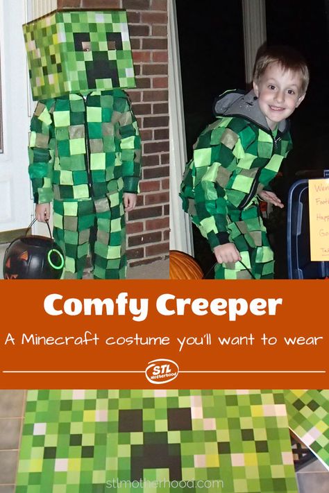 Got a Minecraft fan who wants to be the scariest mob? Then here's the perfect Halloween costume--that's easy to wear! Minecraft Creeper Costume, Minecraft Halloween Costume, Creeper Costume, Boys Halloween Costumes Diy, Minecraft Halloween, Minecraft Costumes, Creeper Minecraft, Diy Minecraft, Costumes Diy