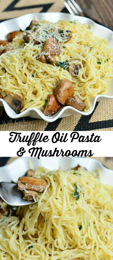 Pasta Recipes Mushroom, Mushroom Spaghetti Squash, Truffle Oil Pasta, Truffle Oil Recipes, Mushroom Spaghetti, Oil Pasta, Pasta With Mushrooms, Mushroom Recipes Pasta, Truffle Pasta