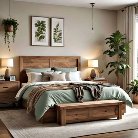 50 Bedroom Ideas and Design Inspiration (2024) - Suite 101 Master Bedrooms With Wooden Bed, Bedroom Decor With Oak Furniture, Bedroom With Wooden Bed Frame, Bedroom With Walnut Bed, California King Wood Bed Frame, Oak Bed Bedroom Ideas, Wood Inspired Bedroom, Rustic Wood Bedroom Ideas, Walnut Bedroom Furniture Decor