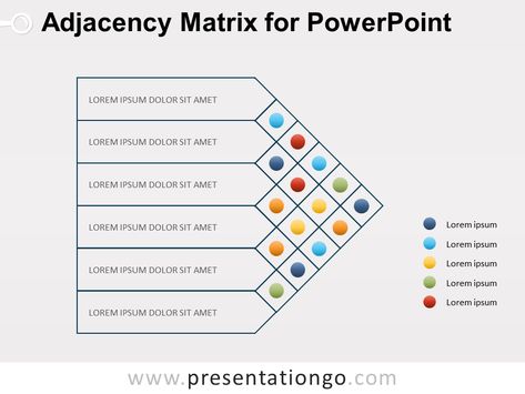 Free Adjacency Matrix Diagram for PowerPoint Adjacency Matrix Architecture, Adjacency Diagram, Matrix Diagram, Work Strategies, Bubble Diagram Architecture, Function Diagram, Matrix Design, Relationship Diagram, Bubble Diagram