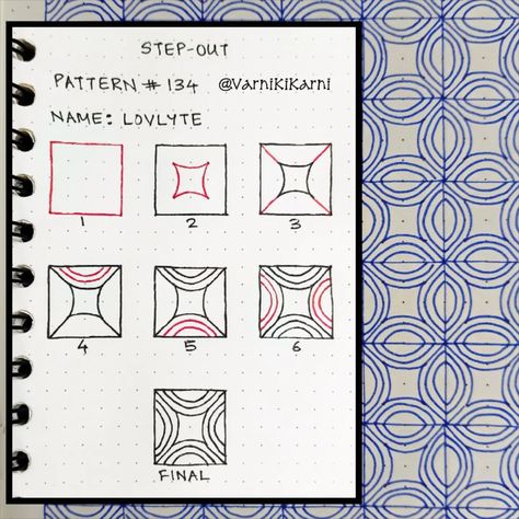 Step-out for Pattern # 134 Pattern name : Lovlyte Steps to untangle the tangle Create this pattern and tag me!!! #varnikikarnistepouts… | Instagram Zen Tangle Patterns Step By Step, Beginner Zentangle Patterns Step By Step, Tangle Patterns Step By Step, Tangle Art Step By Step, Line Doodles, Zen Doodle Patterns, Doodle Pages, Zentangle Artwork, Tangle Pattern