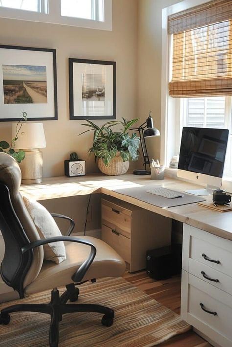 L-Shaped Desk Layout L Shape Ikea Desk, U Shaped Desk Office Layout Work Spaces, Small Home Office L Shaped Desk Layout, L Shaped Desk Organization Ideas, Rectangle Home Office Layout Ideas, Home Office Layout Ideas Floor Plans, Diy L Desk With Storage, L Shaped Desk Setup Aesthetic, Cosy Home Office Ideas