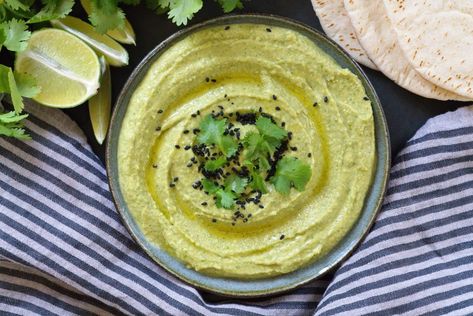 https://proportionalplate.com/cilantro-jalapeno-hummus/ Hummus With, Jalapeño Hummus, Cilantro Jalapeno Hummus, Cilantro Hummus, Fat Burger, Chickpea Hummus, Make Hummus, Spread Recipes, Jewish Recipes