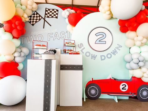 Vintage Car 2nd Birthday Party — Jaala & Co. | Party Planning Two Fast Birthday Decor, Vintage Car Birthday Party, Car 2nd Birthday Party, Race Car Themed Birthday Party, Car Party Decorations, Vintage Race Car Birthday, Vintage Race Car Party, Car Themed Birthday Party, Race Car Party Decorations