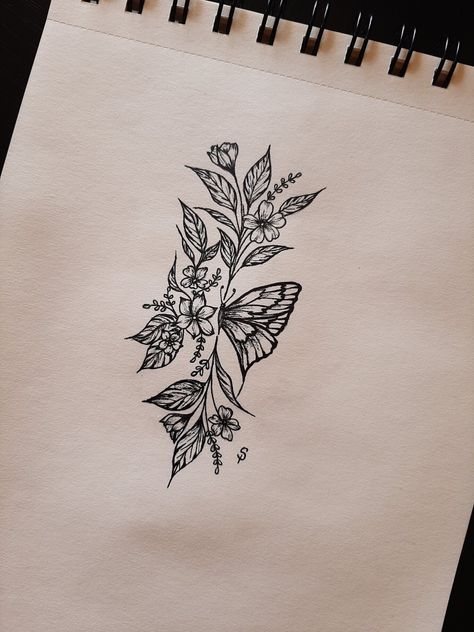 Butterfly With Leaves Tattoo, Butterflies And Leaves Tattoo, Butterfly On Leaf Drawing, Butterfly And Plant Tattoo, Butterfly Growth Drawing, Butterfly With Plant Tattoo, Butterfly Tattoos Images, Goals Bullet Journal, Butterfly Plants