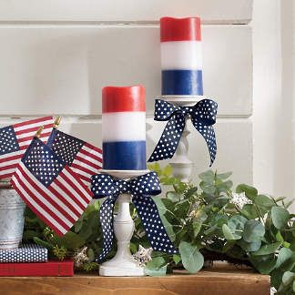 Patriotic Candles, Memorial Day Decorations, Wreath Storage, 4th July Crafts, July Ideas, Lamps Table, Fourth Of July Decor, Grandin Road, Blue Candles