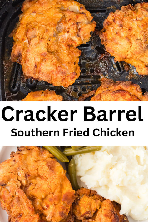 This Cracker Barrel Southern Fried Chicken recipe is inspired by a beloved restaurant classic. Our copycat version features tender, boneless chicken pieces that are perfectly juicy inside and fried to a crispy, golden-brown perfection. Cracker Barrel Fried Chicken, Southern Fried Chicken Recipe, Cracker Barrel Copycat Recipes, Restaurant Classic, Cracker Barrel Chicken, Cracker Barrel Recipes, Fried Chicken Recipe Southern, Chicken Batter, Southern Chicken