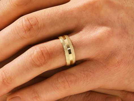 cool Wedding Band For Men Gold, Mens Wedding Rings With Diamonds Gold, Men’s Solid Gold Wedding Band, Wedding Rings For Men Unique, Gold Wedding Ring For Men, Unique Mens Wedding Bands, Wedding Band His, Mens Wedding Rings Gold, Wedding Ring For Men