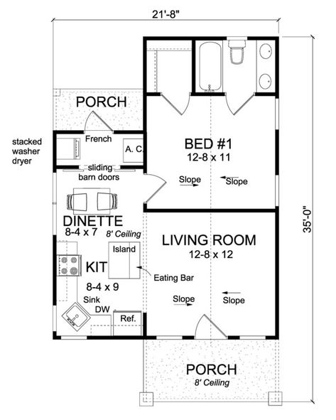 Plan #513-2181 - Houseplans.com Casita Plans, Guest House Garage, House Garage Ideas, Diy Tiny House Plans, Small Country Homes, Small Home Plans, One Bedroom House, Diy Tiny House, Southern Traditional