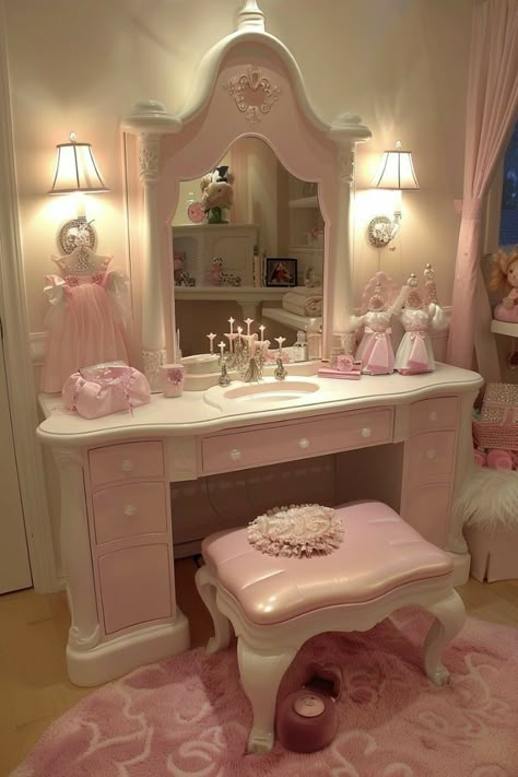 Princess Room Ideas, Beautiful Dressing Table, Princess Room Decor, Dream Bedroom Inspiration, Dressing Table Design, Pink Palace, Cute Rooms, Personal Grooming, Princess Room