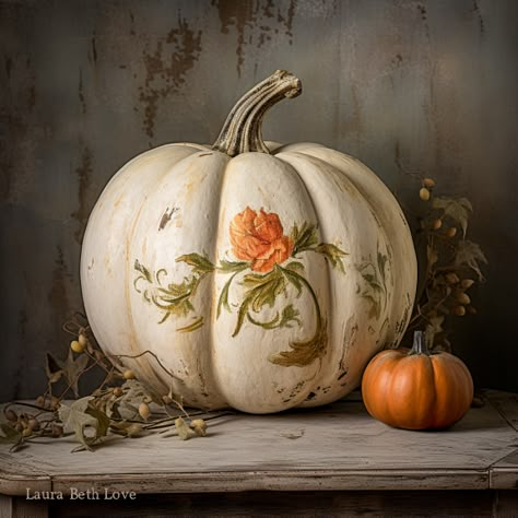 Painting Colour Combinations, White Pumpkin Painting Ideas, Pumpkin Decoupage, Autumn Greeting Cards, Decoupage Pumpkins, Fall Pumpkin Crafts, Fall Decor Diy Crafts, Thanksgiving Decorating, Pumpkin Decorations