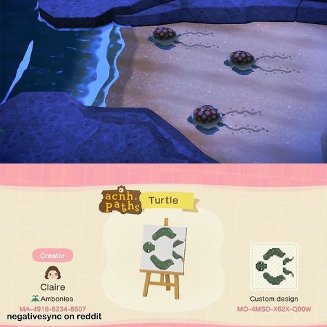 ✨Animal Crossing Patterns ✨ on Instagram: “Use the shell stool to make cute sea turtles! Can’t catch a snapping turtle? No problem. ✨Credit✨ Negativesync on reddit ✨ Tags ✨ #acnh…” Animal Crossing 3ds, Animal Crossing Funny, Ac New Leaf, Snapping Turtle, Animal Crossing Guide, Animal Crossing Qr Codes Clothes, Animal Crossing Wild World, Qr Codes Animal Crossing, Animal Crossing Villagers