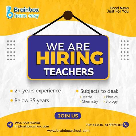 Interested candidates can send their resumes to hr@brainboxschool.com or call us at 79814113448 | 8179725000 #hiring #job #work #jobs #jobsearch #business #career #recruitment #employment #jobseekers #recruiting #teachers #jobfair #working #careers #nowhiring #resume #jobvacancy #jobopportunity #brainbox #brainboxlearneasy #onlineeducation #onlinelearning #onlineclasses #learning #onlinecourses #onlineschool #onlineeducationplatform Job Fair, Job Work, Business Career, We Are Hiring, Join Our Team, Online School, Online Education, Job Seeker, Job Opportunities