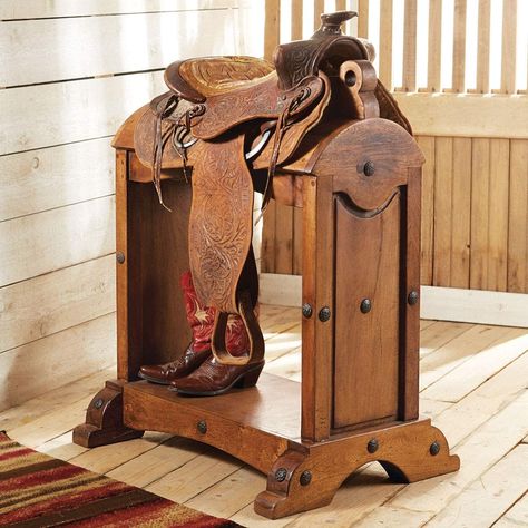 Saddle Stand Diy, Saddle Display, Saddle Racks, Saddle Stand, Tack Rooms, Ranch Furniture, Saddle Rack, Cowboy Gifts, Black Forest Decor