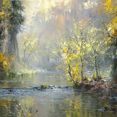 Rex PRESTON - Autumn, River Wye, Chee Dale Rex Preston, British Paintings, Autumn River, Red Rag, Abstract Landscape Painting, British Art, Plein Air Paintings, Landscape Artist, Pastel Art