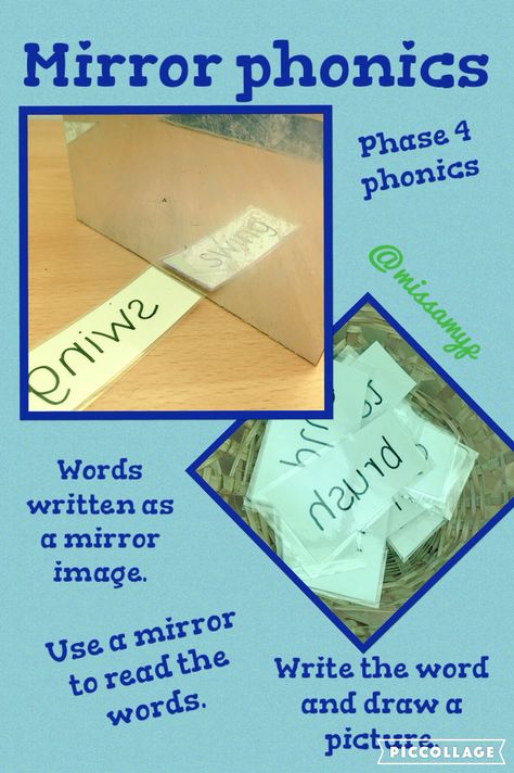 Mirror Phonics- phase 4 words but could be any or HFW. Could write words in sentences not draw a picture etc. (missamyp) Phase 4 Phonics Activities, Phase 4 Phonics, Phase 5 Phonics, Phase 3 Phonics, Early Years Classroom, Tricky Words, Eyfs Activities, Primary Education, Phonics Games