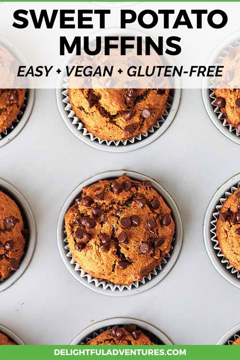 Vegan Sweet Potato Muffins, Healthy Sweet Potato Muffins, Vegan Gluten Free Muffins, Sweet Potato Muffin Recipe, Gluten Free Vegan Recipes Desserts, Vegan Gluten Free Dinner, Potato Muffins, Gluten Free Sweet Potato, Sweet Potato Muffins