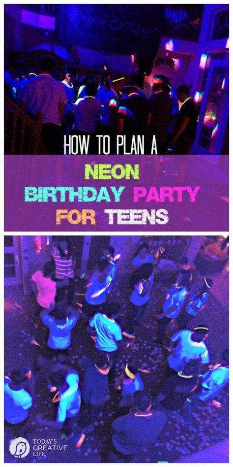 Let me show you how easy it is to plan a Glow in the Dark Dance Party! | How to Plan a Neon Birthday Party for Teens | Teen Dance Party Ideas | Party Planning for young adults | Neon Party | TodaysCreativeLife.com Neon Birthday Party For Teens, Glow In Dark Party, Glow Stick Party, Neon Birthday Party, Glow Birthday Party, Black Lights, Blacklight Party, Neon Birthday, Glow Birthday