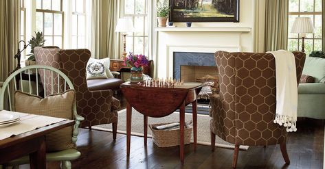 Senoia Georgia Idea House Tour | Southern Living Southern Living Rooms, Keeping Rooms, Mantel Decorating, Room Fireplace, Dining Room Curtains, Southern Living Homes, Keeping Room, Living Room Bookcase, Dining Room Chandelier